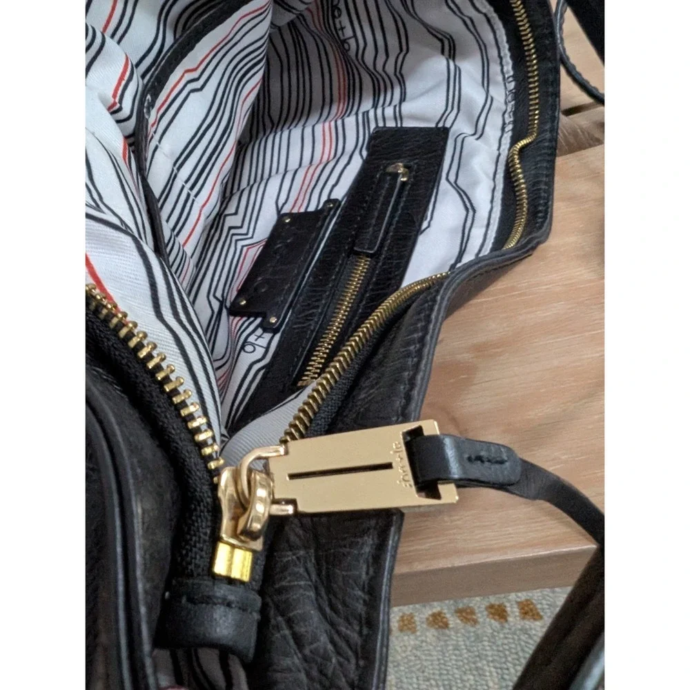 She+Lo BLACK Leather Hobo Handbag With‎ Gold Accents